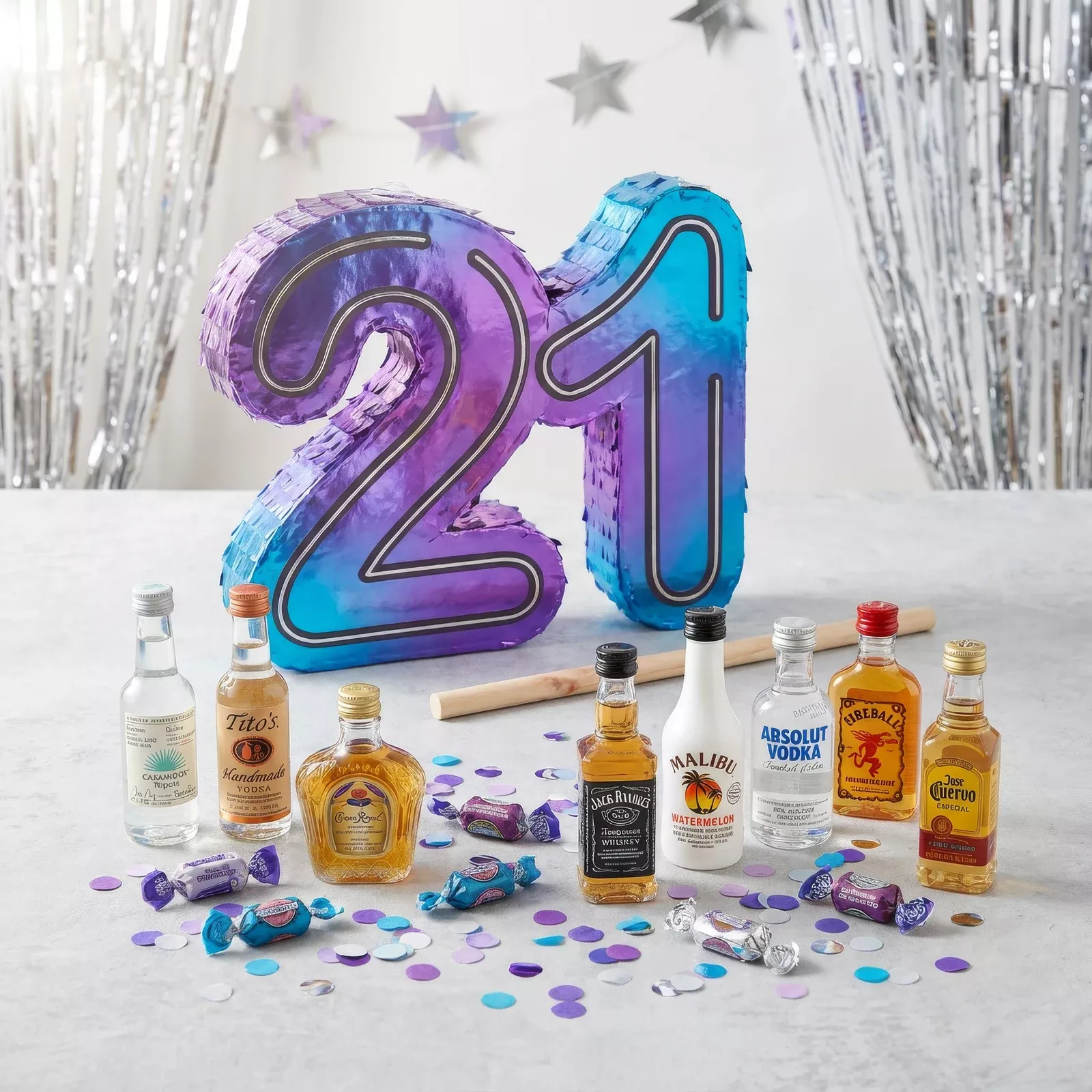 21st Birthday Alcohol Pinata with Mini Liquor Bottles
