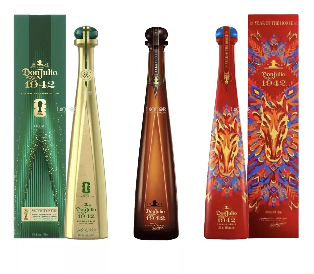 3 bottlesbundle Don Julio 1942 Añejo &Tequila Bottle Bundle FIFA Edition & Year of the Horse 750ml