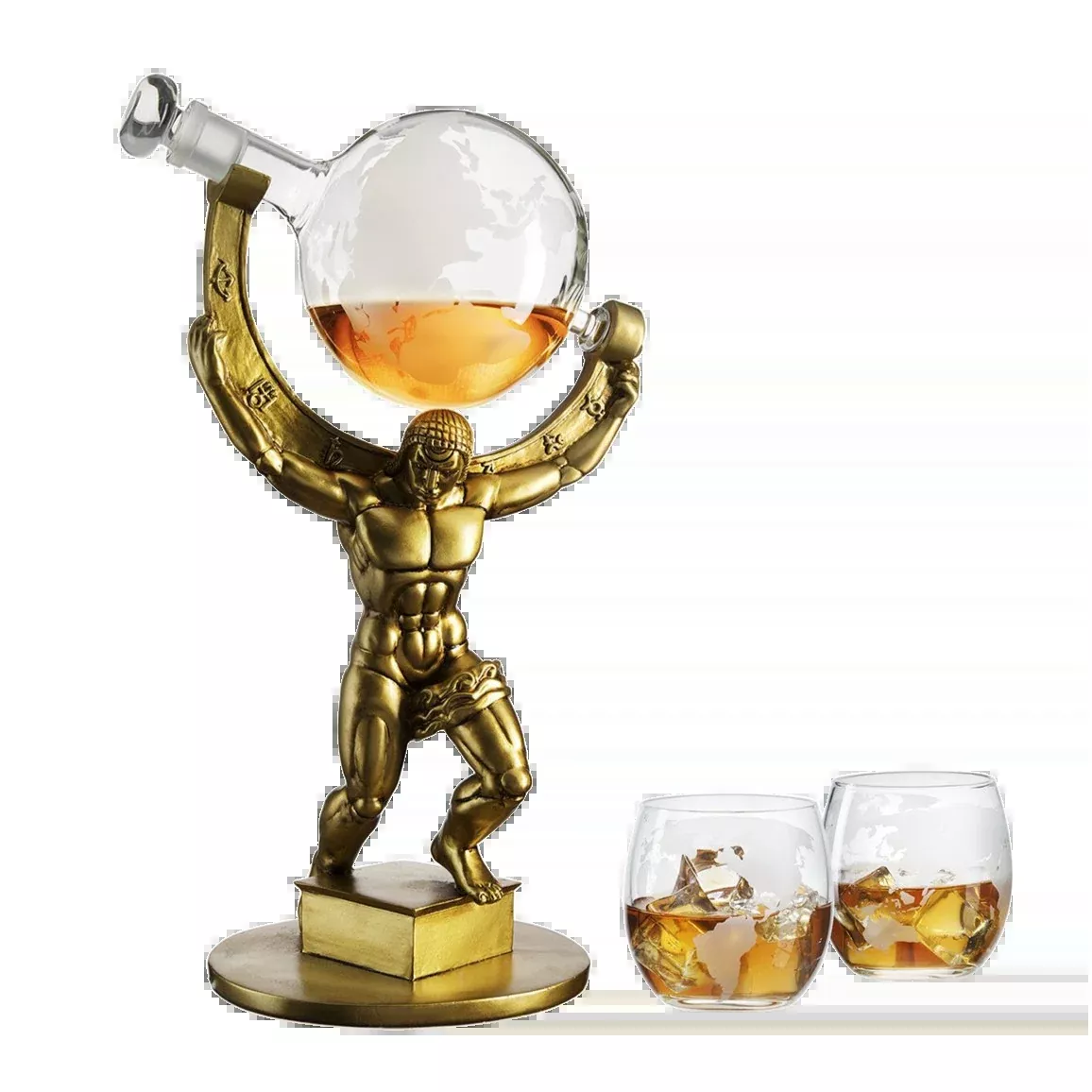 Atalas Bronze World Globe Whiskey Decanter Premium Barware Gift