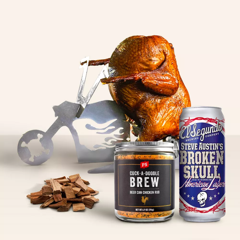 Beer Can Chicken BBQ Grilling Gift Set with Lager, Rub & Smoking Chips