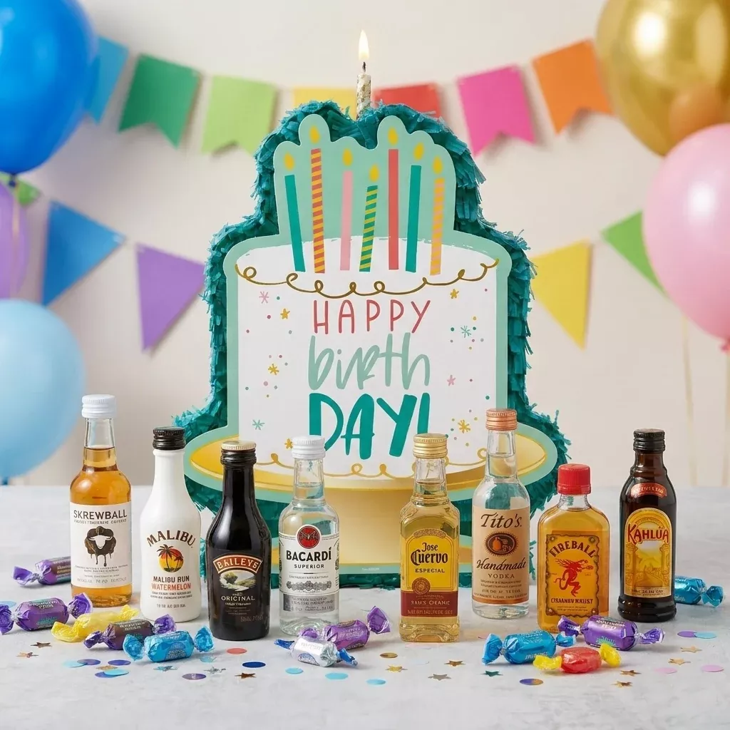Birthday Cake Alcohol Pinata with Mini Liquor Bottles