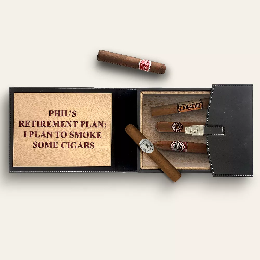 Black Leather Engraved Travel Humidor with Premium Cigars