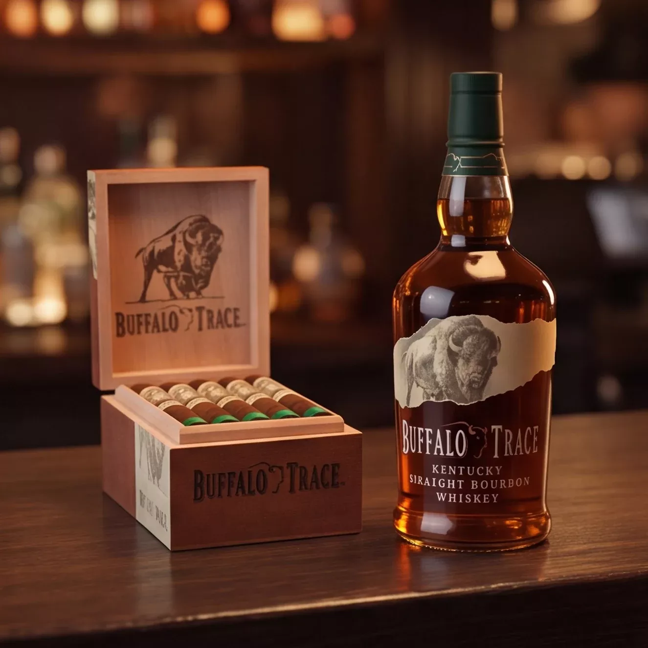 Buffalo Trace Bourbon & Buffalo Trace Cigar Box Pairing Gift Set