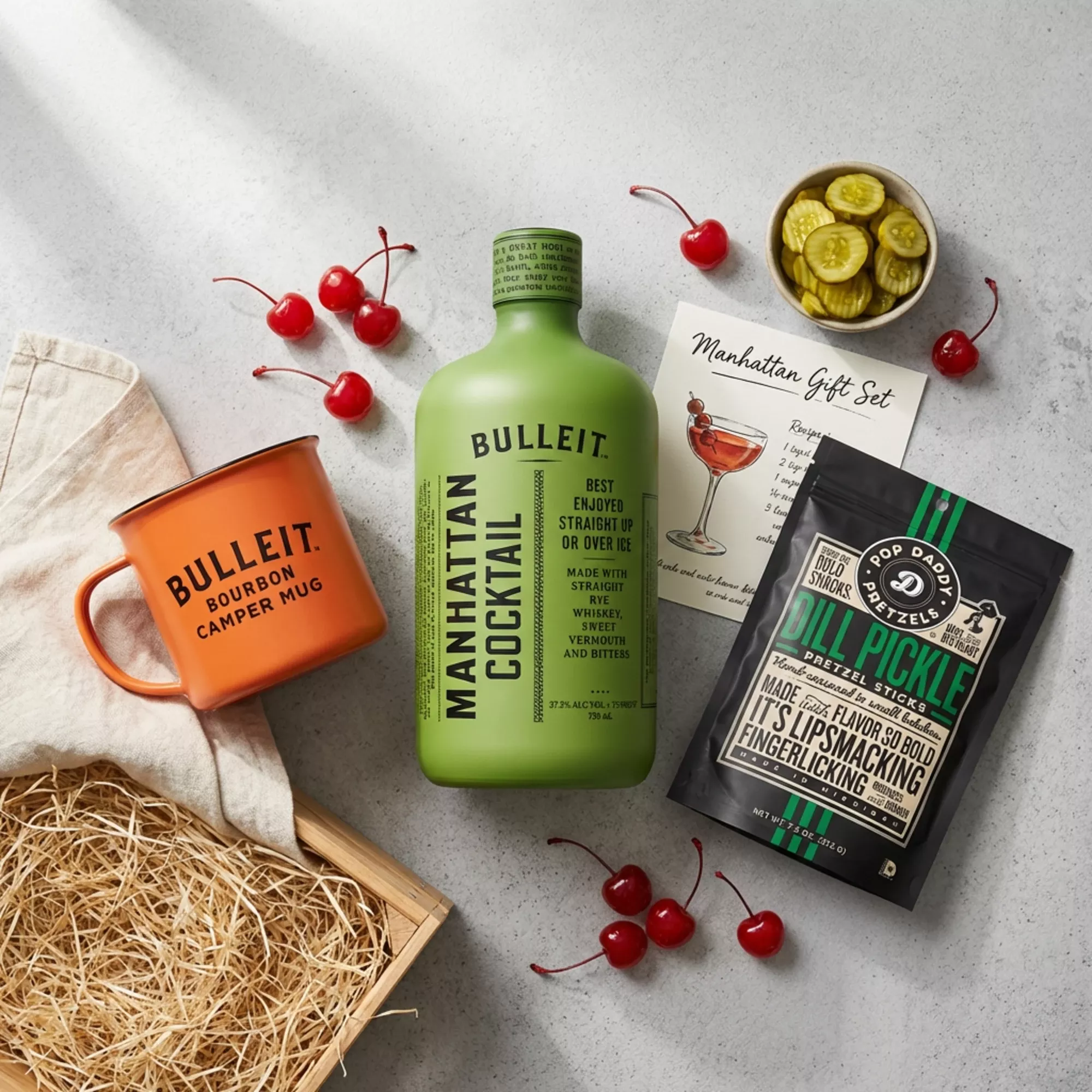 Bulleit Manhattan Cocktail Gift Crate with Enamel Mug & Snacks