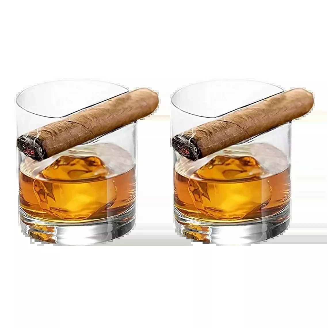 Cigar Holder Whiskey Glasses Set Of 2 Premium Barware Gift Elegant Drinkware Collection