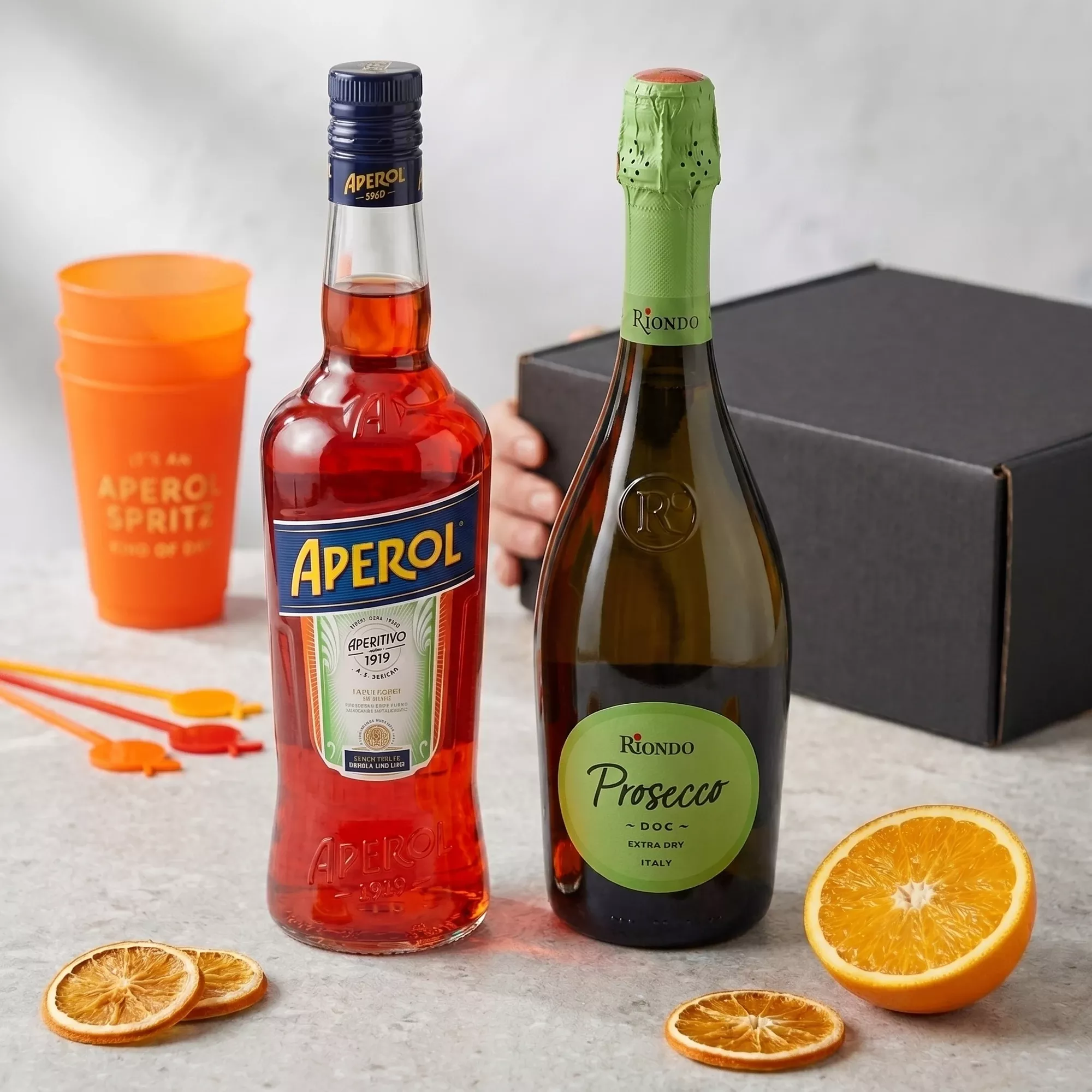 Cin Cin! Italian Aperitivo Aperol Spritz Gift Set with Prosecco, Tumblers & Snacks
