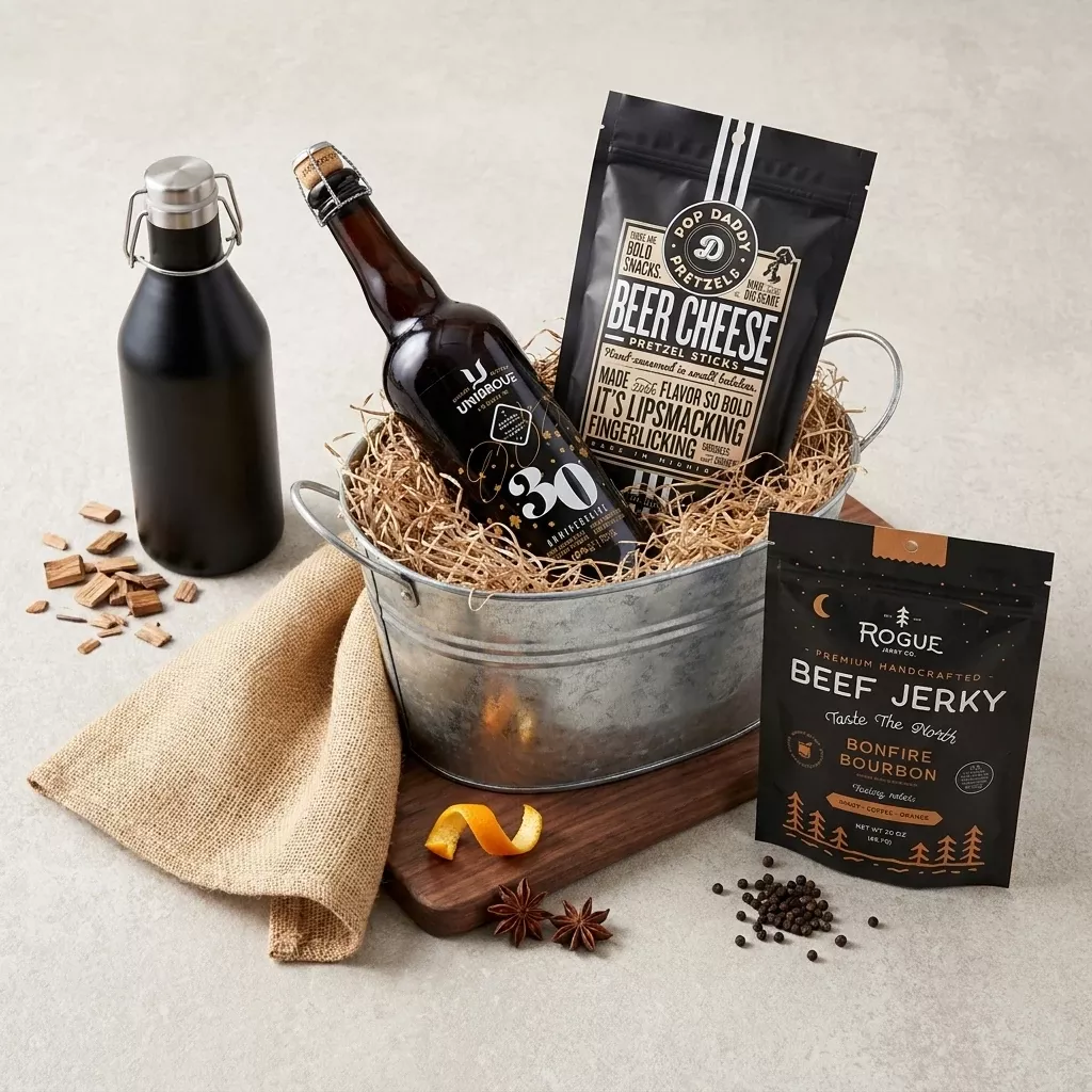Craft Beer Gift Basket with Growler and Pub Snacks