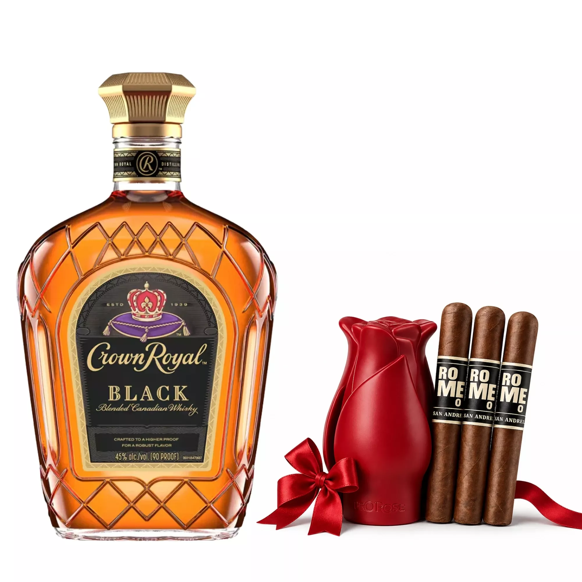 Crown Royal Black with Bro Rose & 3 Cigars Gift Set
