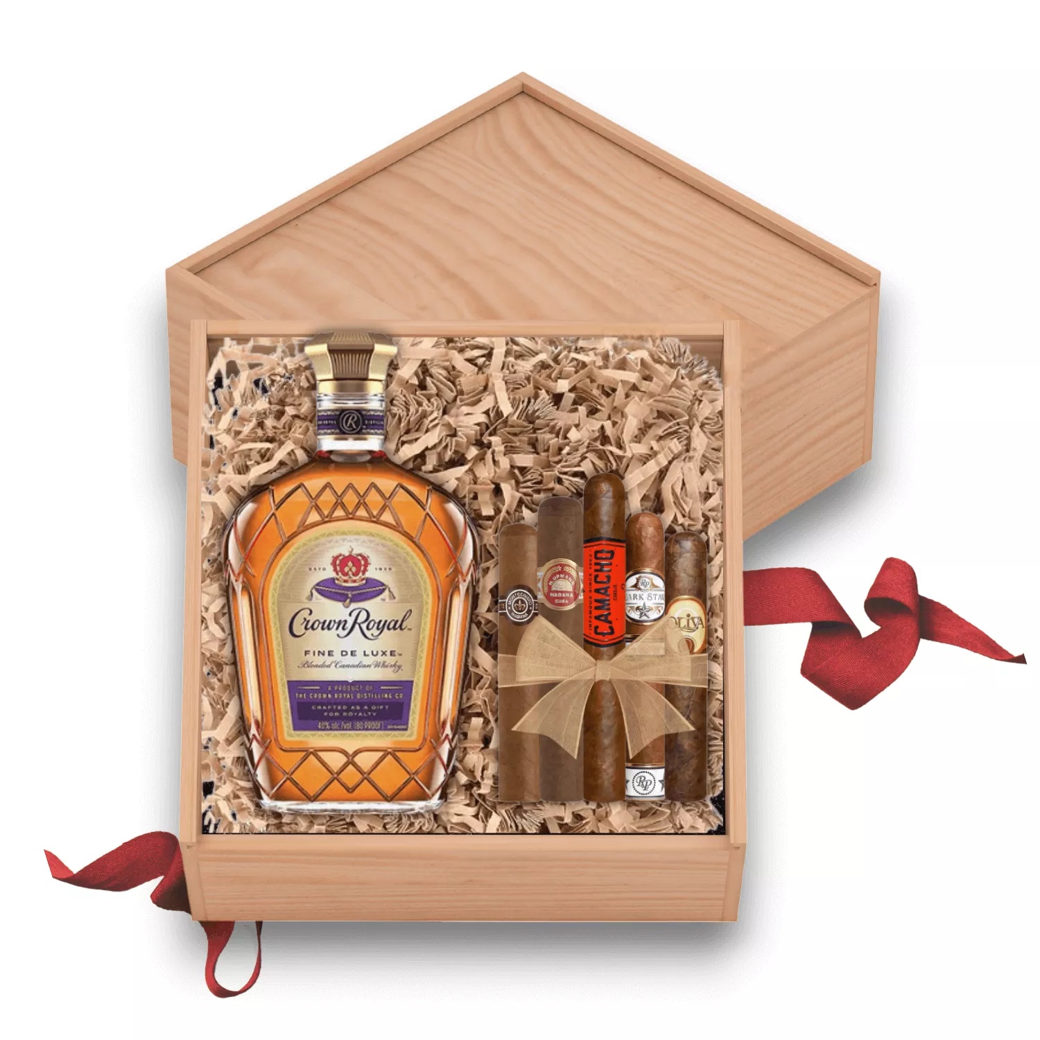 Crown Royal Whisky Gift Basket with Cigars and Cedar Box