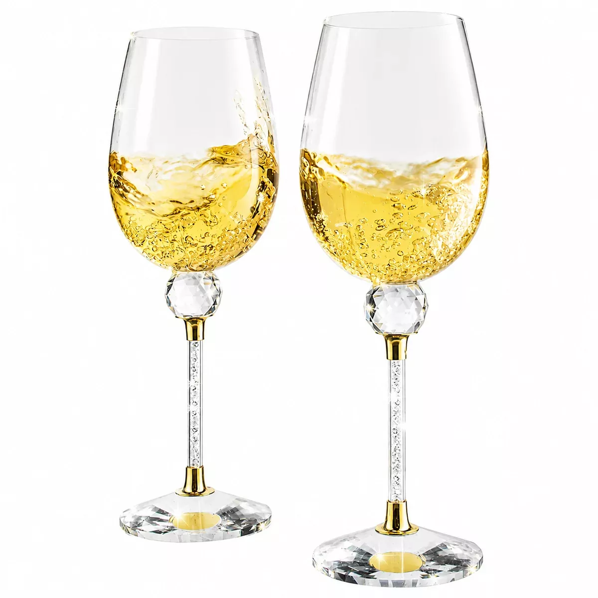 Crystal Ball Diamond Filled Wine Glasses Premium Barware Gift