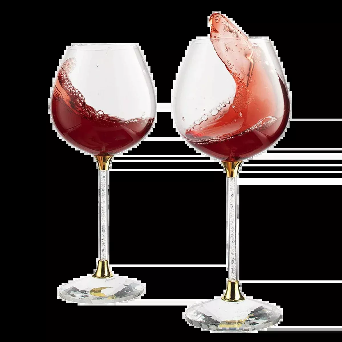 Crystal Wine Glasses Diamond Filled Stem White And Red Wine With Laser Cut Diamond Base Large 18 Oun
