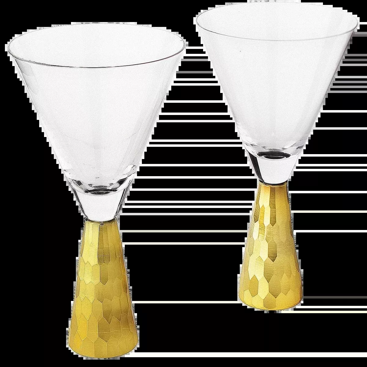 Elegant Gold Funnel Shaped Cocktail Martini Glasses Premium Barware Gift