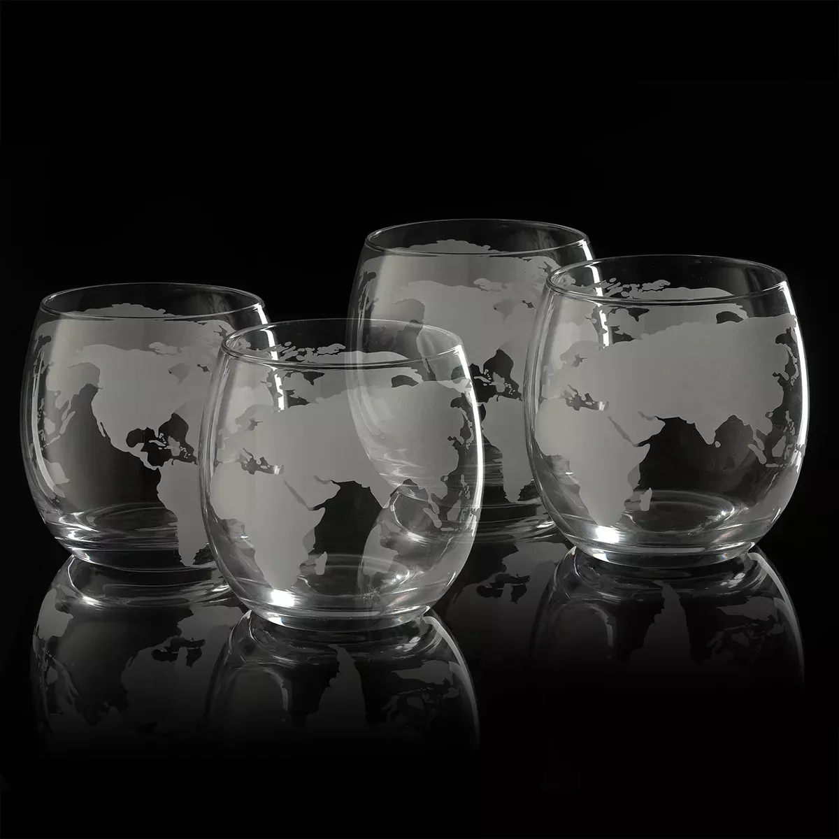 Etched World Globe Glasses Premium Barware Gift Elegant Drinkware Collection