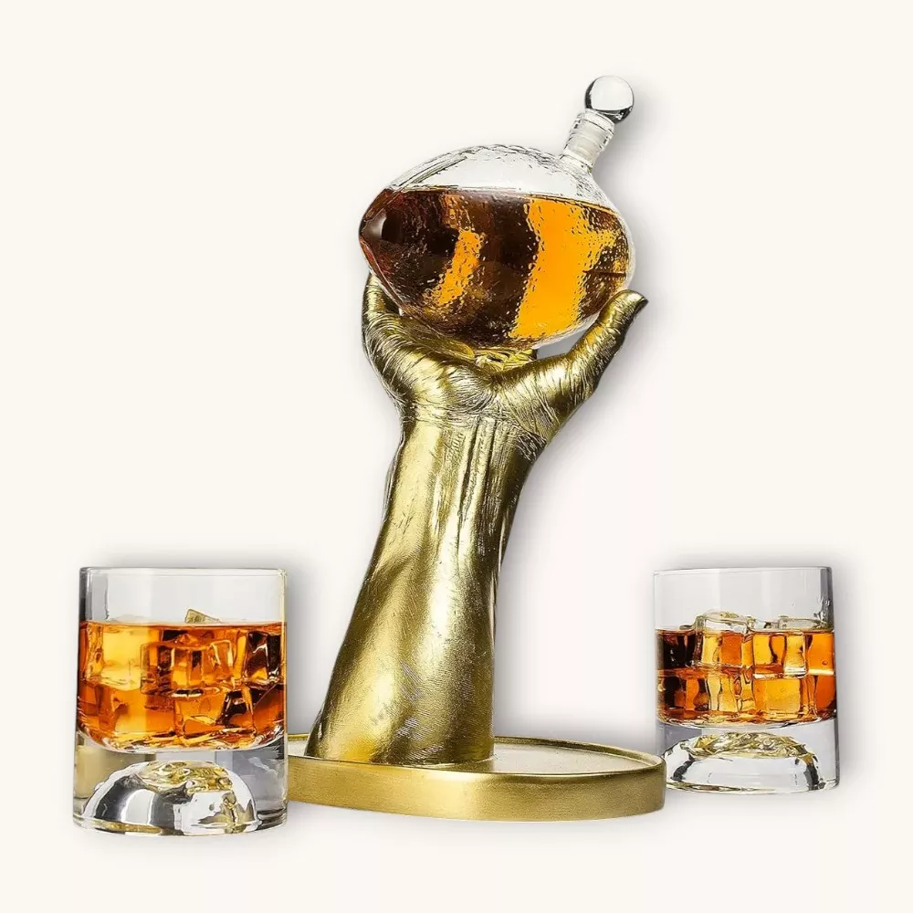 Football Hand Decanter with 2 Glasses