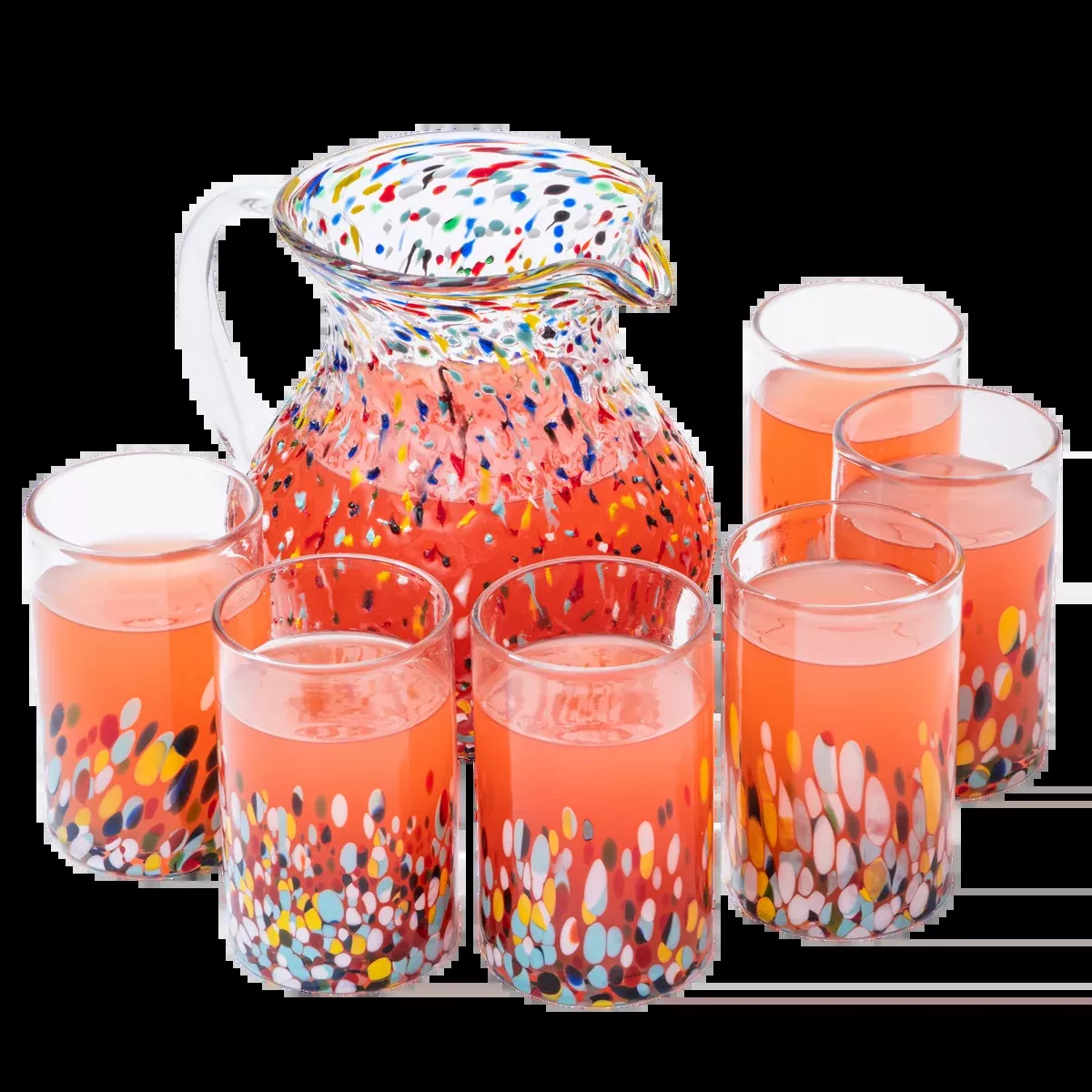 Hand Blown Mexican Drinking Glasses And Pitcher Premium Barware Gift