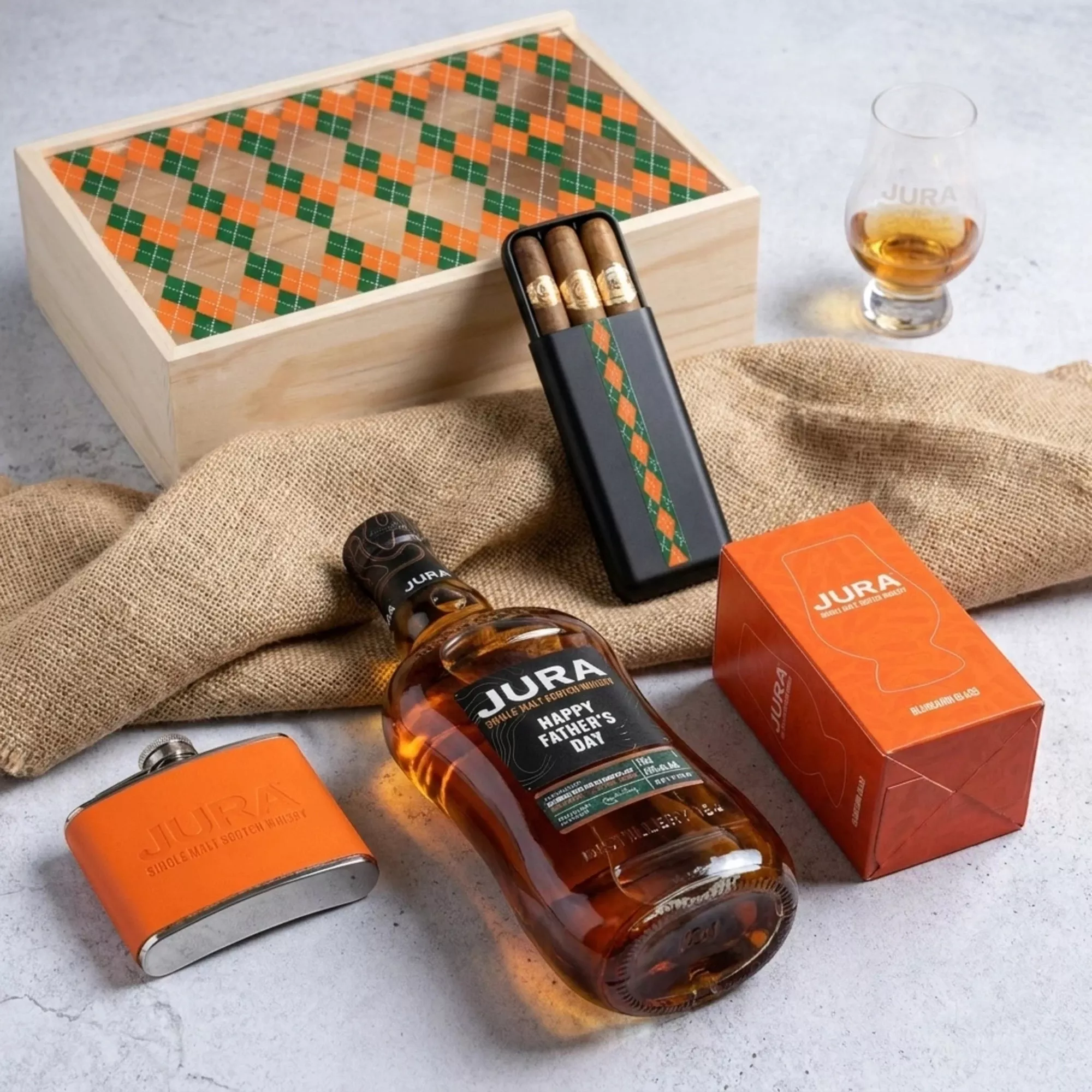 Jura Father's Day Whisky Gift Set with Flask, Glass & Cigars
