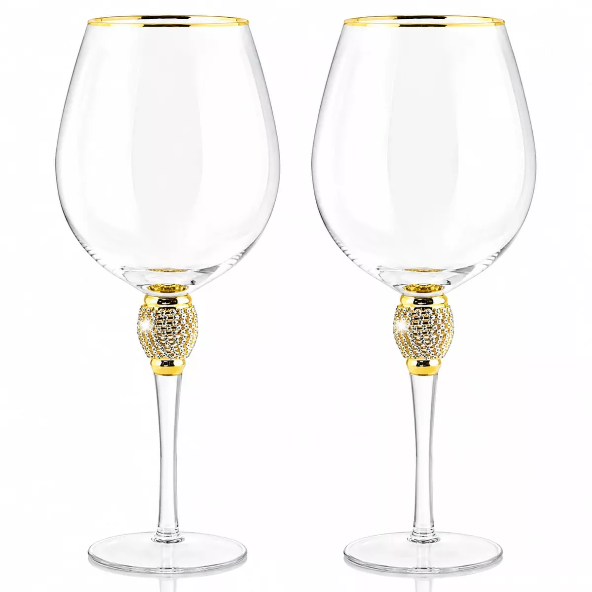 Large Diamond Wine Glasses With Gold Rim Premium Barware Gift