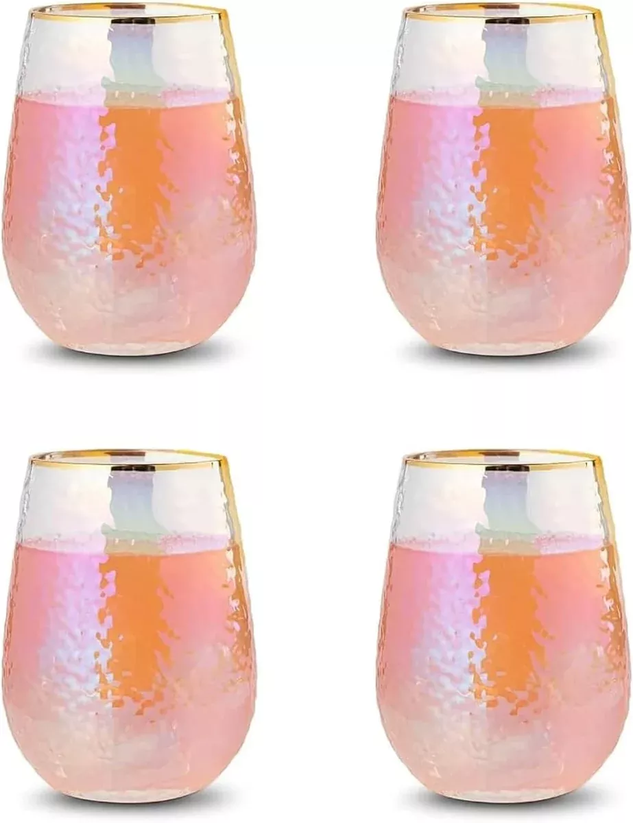 Lustered Iridescent Stemless Wine Glasses Premium Barware Gift