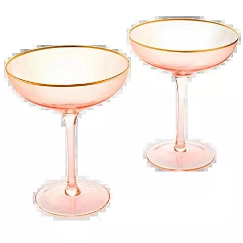 Pink Rim Martini Cocktail Glasses Premium Barware Gift Elegant Drinkware Collection