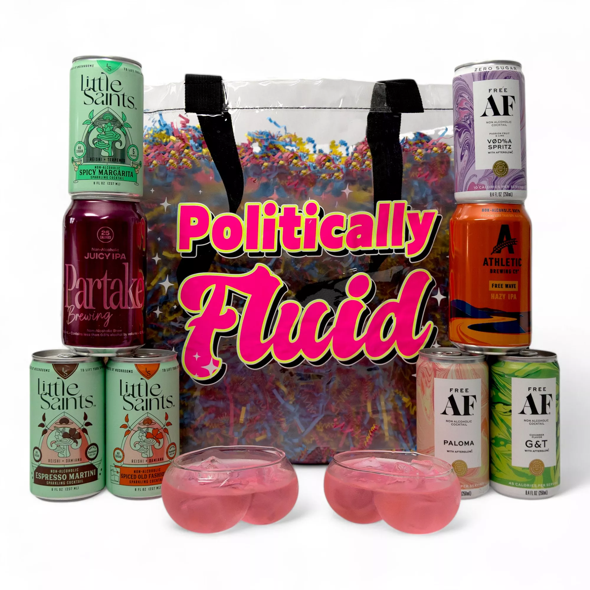 Politically Fluid Canned Cocktail Gift Set with Novelty Glasses