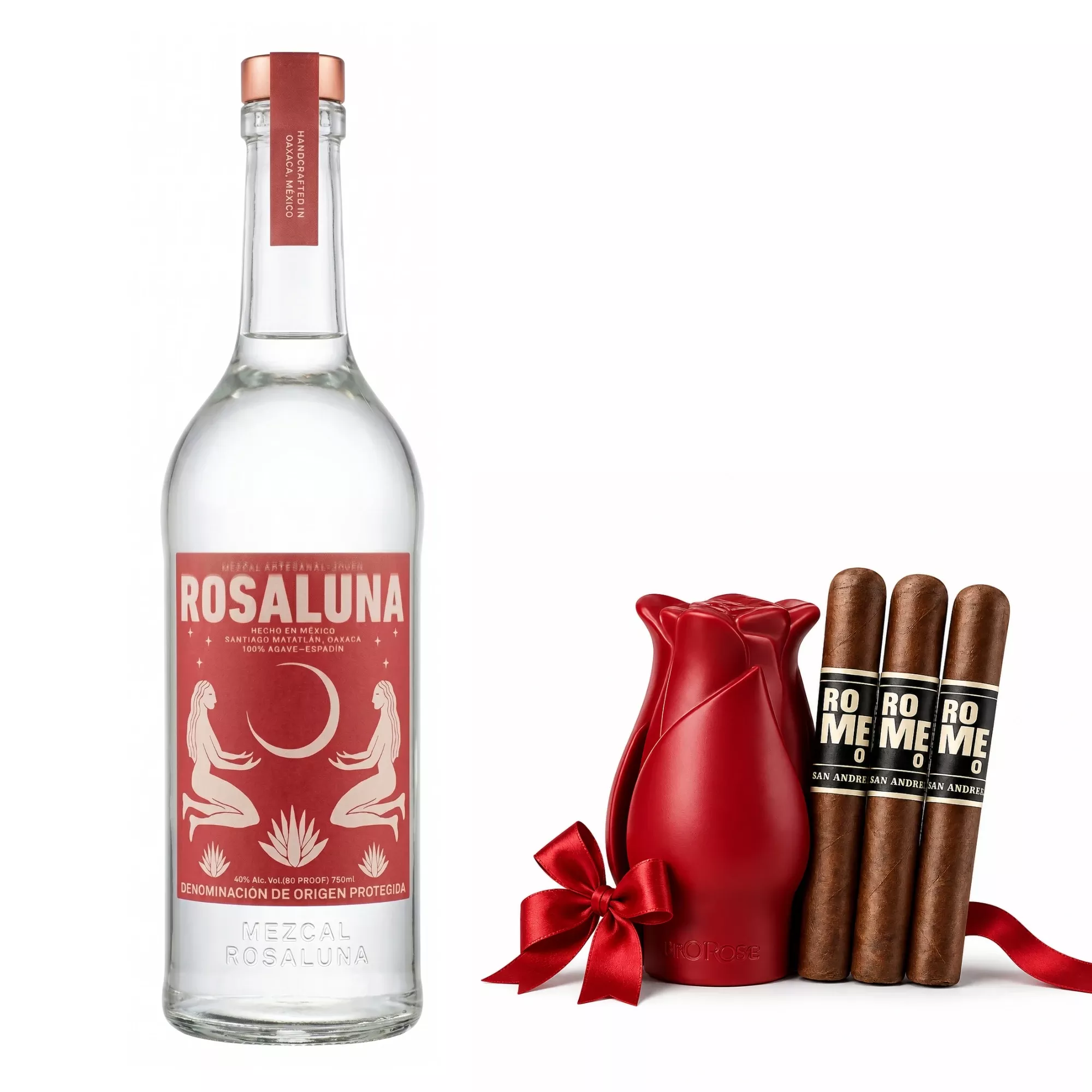 Rosaluna Mezcal with Bro Rose & 3 Cigars Gift Set