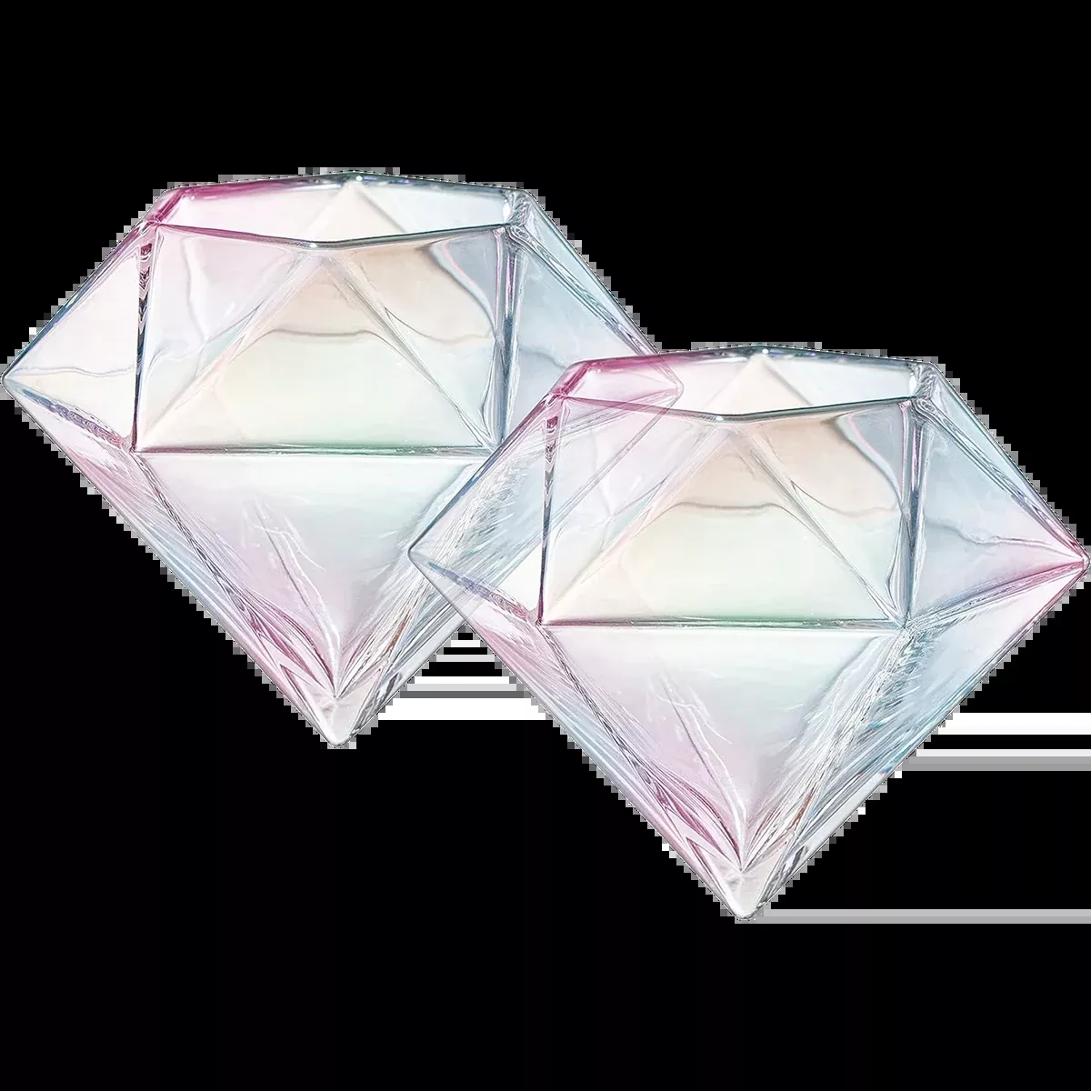 Set Of 2 Iridescent Diamond Whiskey Wine Glasses 10OZ Wine Whiskey Water Diamond Shaped Diamonds Col