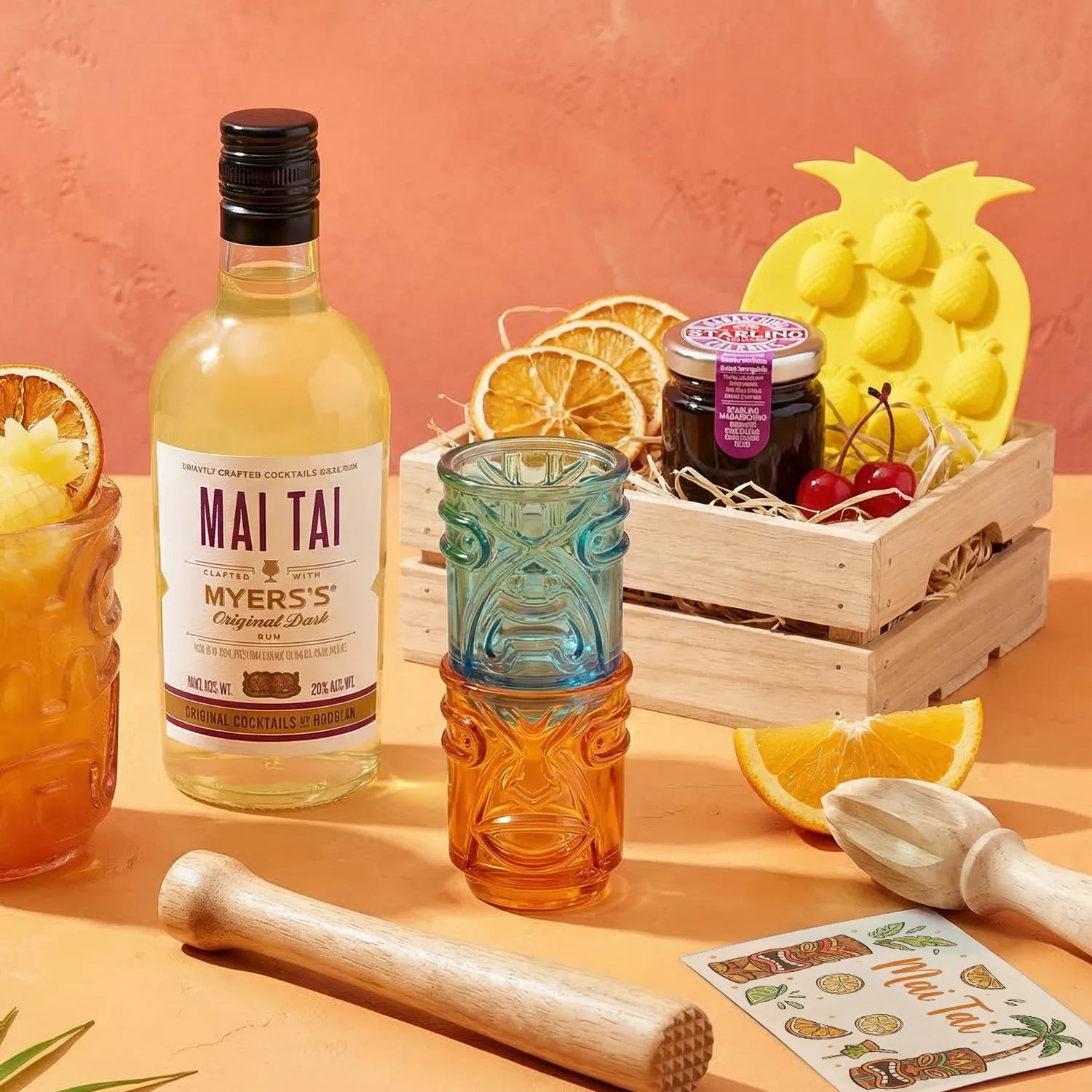 Tropical Mai Tai Cocktail Gift Set with Myers's Rum & Tiki Glasses