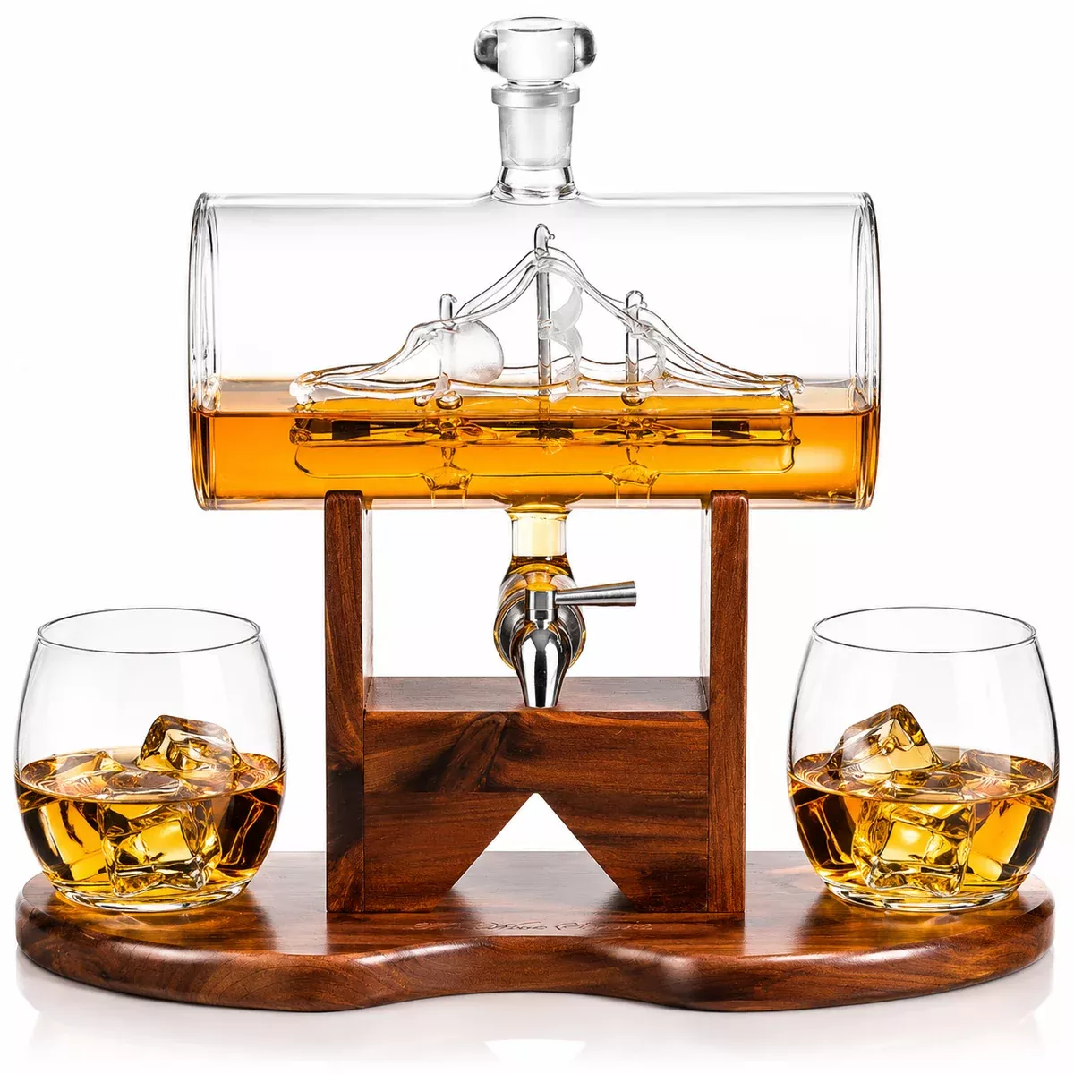 Whiskey Decanter Ship Set Premium Barware Gift Elegant Drinkware Collection