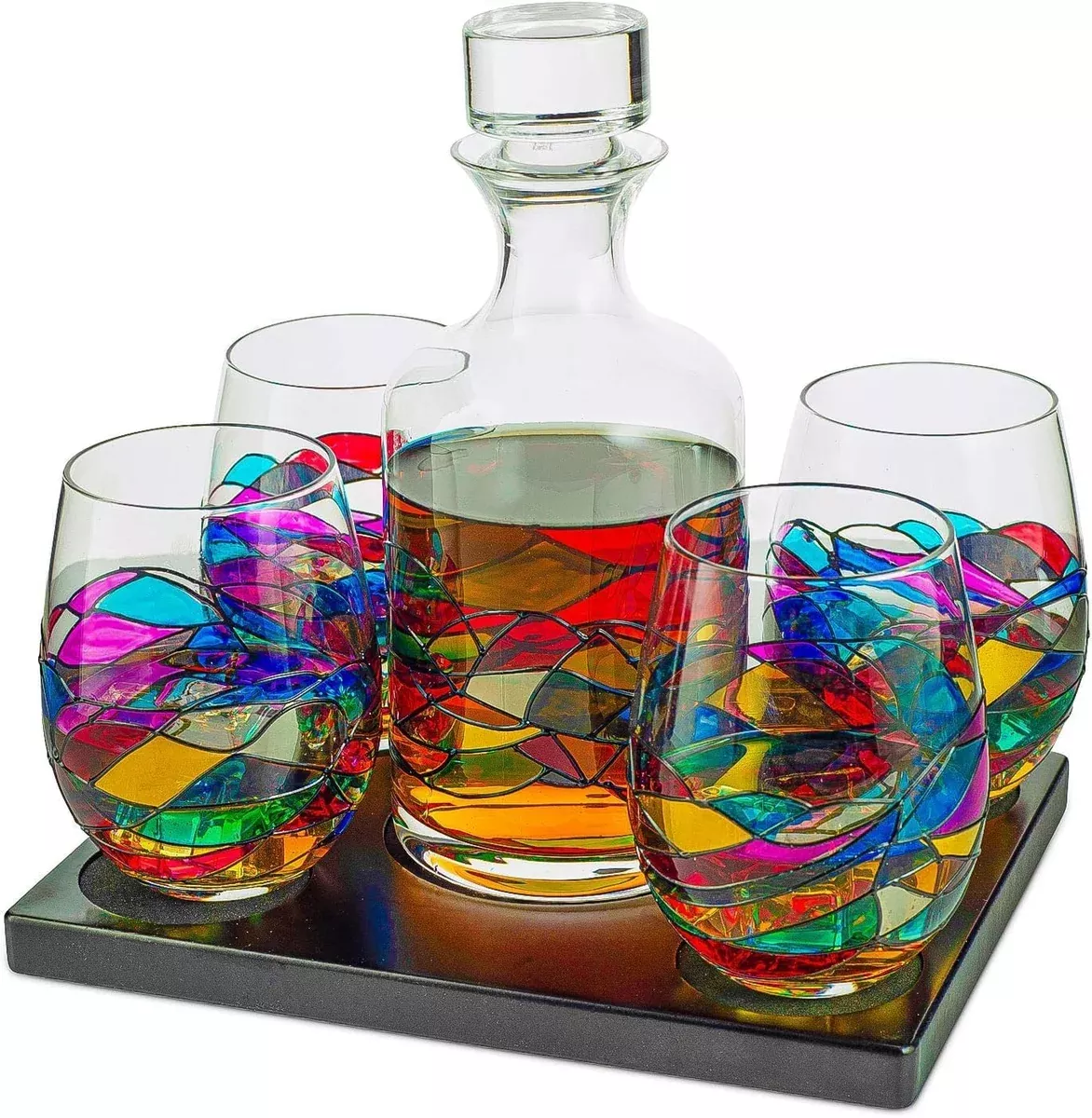 Whiskey Wine Decanter Set Stain Glass Premium Barware Gift Elegant Drinkware Collection