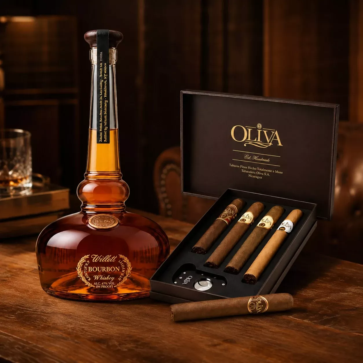 Willett Pot Still Bourbon & Oliva Cigar Pairing Gift Set with Cutter