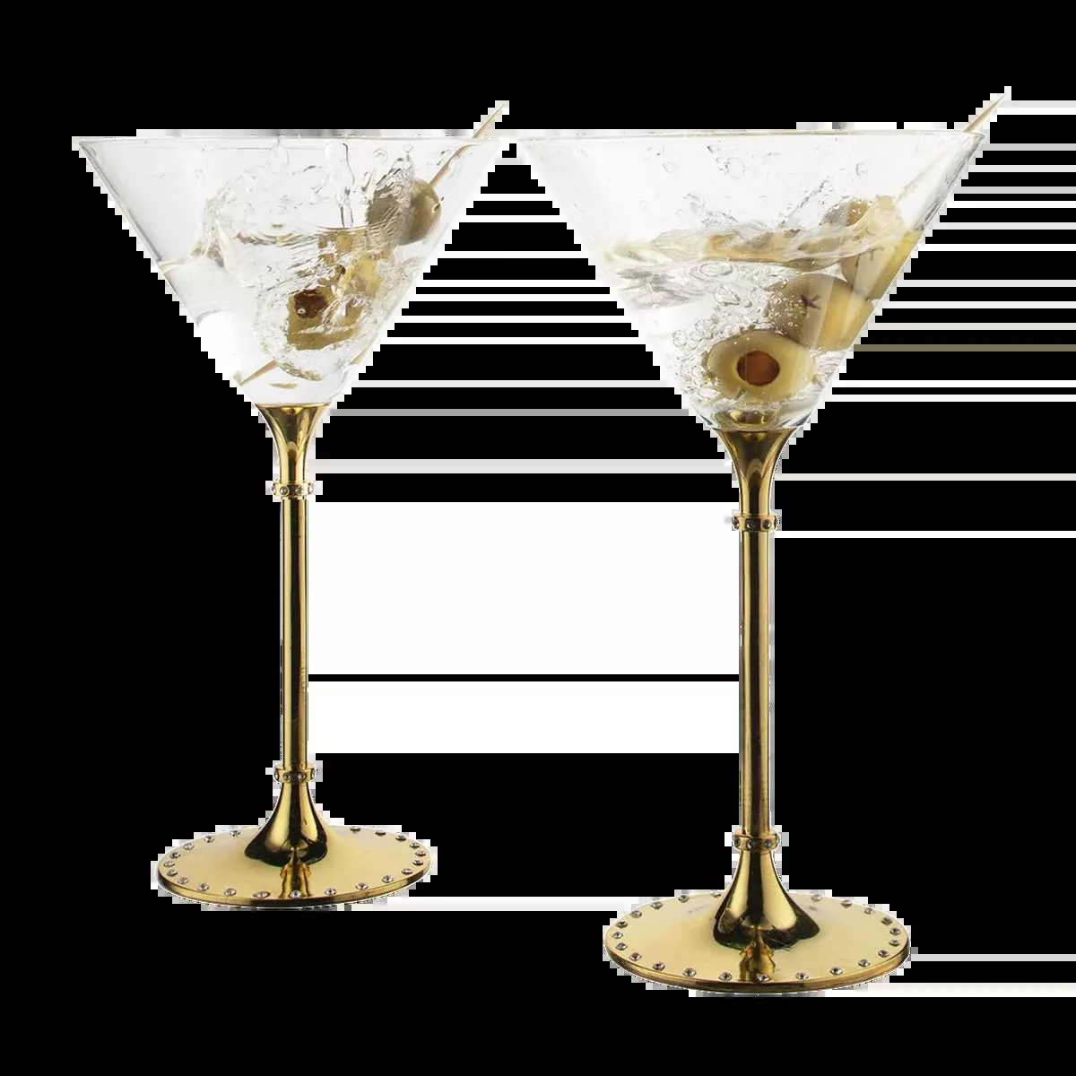 Yellow Gold Diamond Studded Martini Glasses Premium Barware Gift