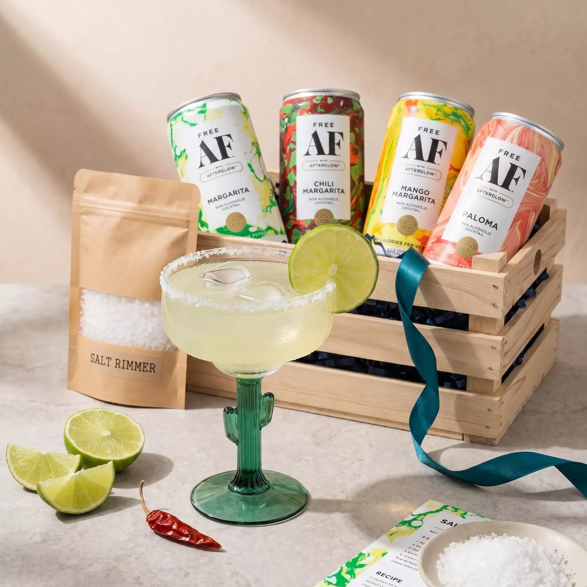 Zero-Proof Agave Trio Mocktail Margarita Gift Set with Cactus Glass