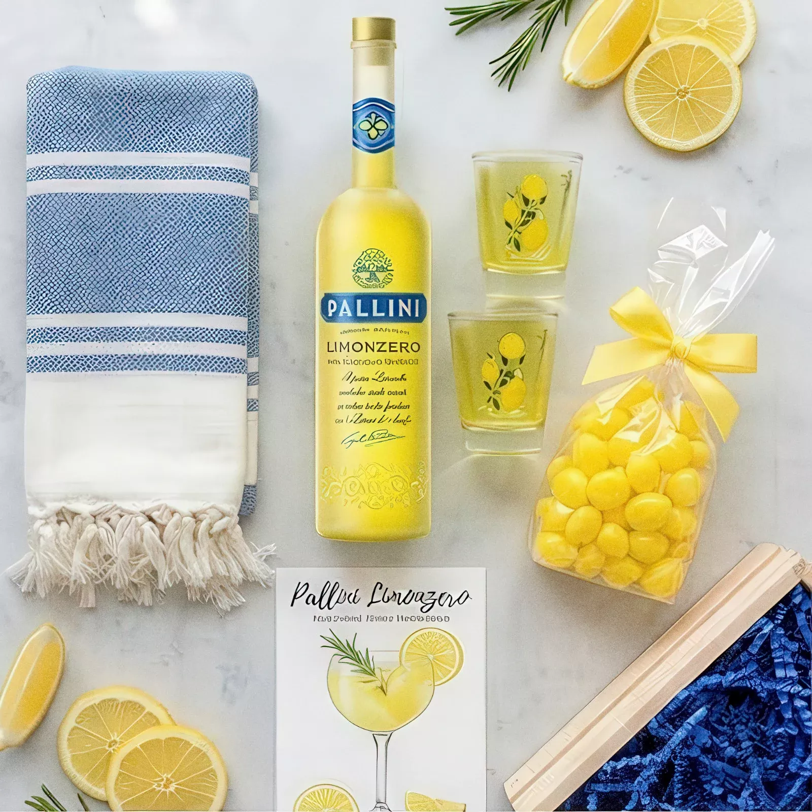 Zero-Proof Limoncello Italian Gift Set with Glasses and Candy